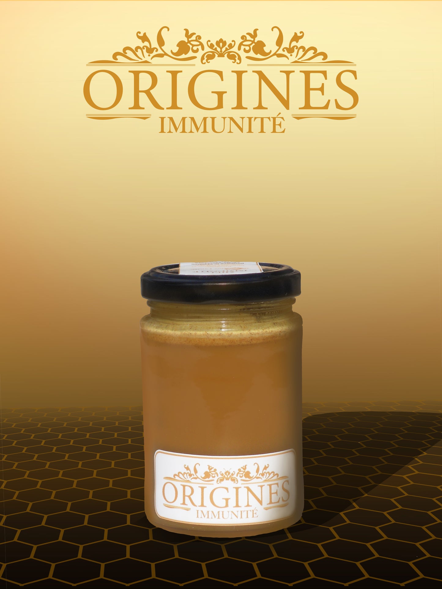 pot de miel de 250 g, renfermant notre Miel Immunité, une délicieuse combinaison de saveurs et de bienfaits pour renforcer votre système immunitaire, contenant  du miellat de Sapin, du Miel de Châtaignier Sauvage, du Pollen et du Propolis